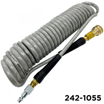 Air Components 20' Polyurethane Braided Air Coil Hose With 300 PSI Quick Connect Grey