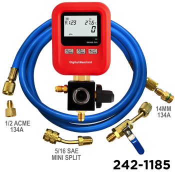 Digital Manifold Gauge, Charging Pressure Gauge for R22/R32/R410A/R134A & Mini Split W/ Manual Shut Off Valve
