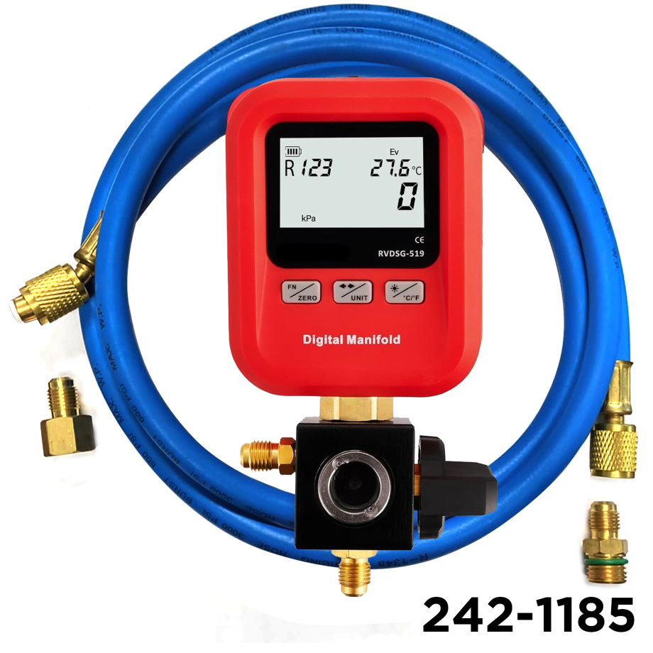 Digital Manifold Gauge, Charging Pressure Gauge for R22/R32/R410A/R134A & Mini Split W/ Manual Shut Off Valve