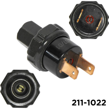 Female R134a 1/4 FF binary high-low pressure switch, low opens at 28 PSIG closes at 29 PSIG, high opens at 384 PSIG closes at 298 PSIG