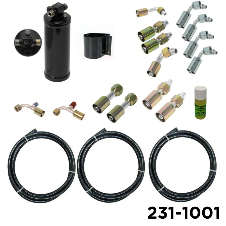 AC Hose Hot Rod Kit 14 Hose Fittings, 18 Feet Of Hose, Drier, Bracket &1 Application Of Fluoro-Dye