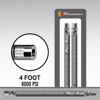 High Pressure Breathing Air Fill Station Hose 4804 Series 3/16 Diameter 4 feet 1/4" MPT x 1/4" MPT With Swivel