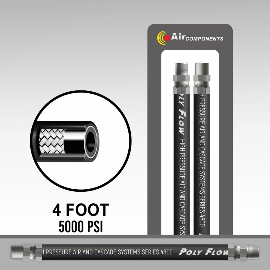 High Pressure Fill Station Hose 4800 Series 3/16 Diameter 4 feet 1/4" MPT x 1/4" MPT With Swivel