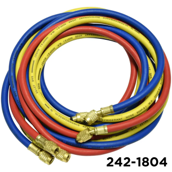 R-12 Charging Hose 60" Set One Red, Blue and Yellow 1/4" Female Fittings