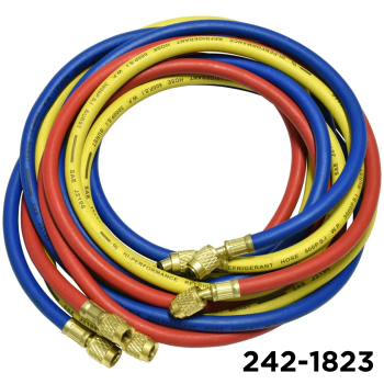 R-12 Charging Hose 96" Set One Red, Blue and Yellow 1/4" Female Fittings