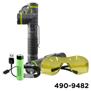 Versa Light 90 Degree Rechargeable High Intensity UV Light & Flash Light, Battery Charging Cable & Safety Glasses