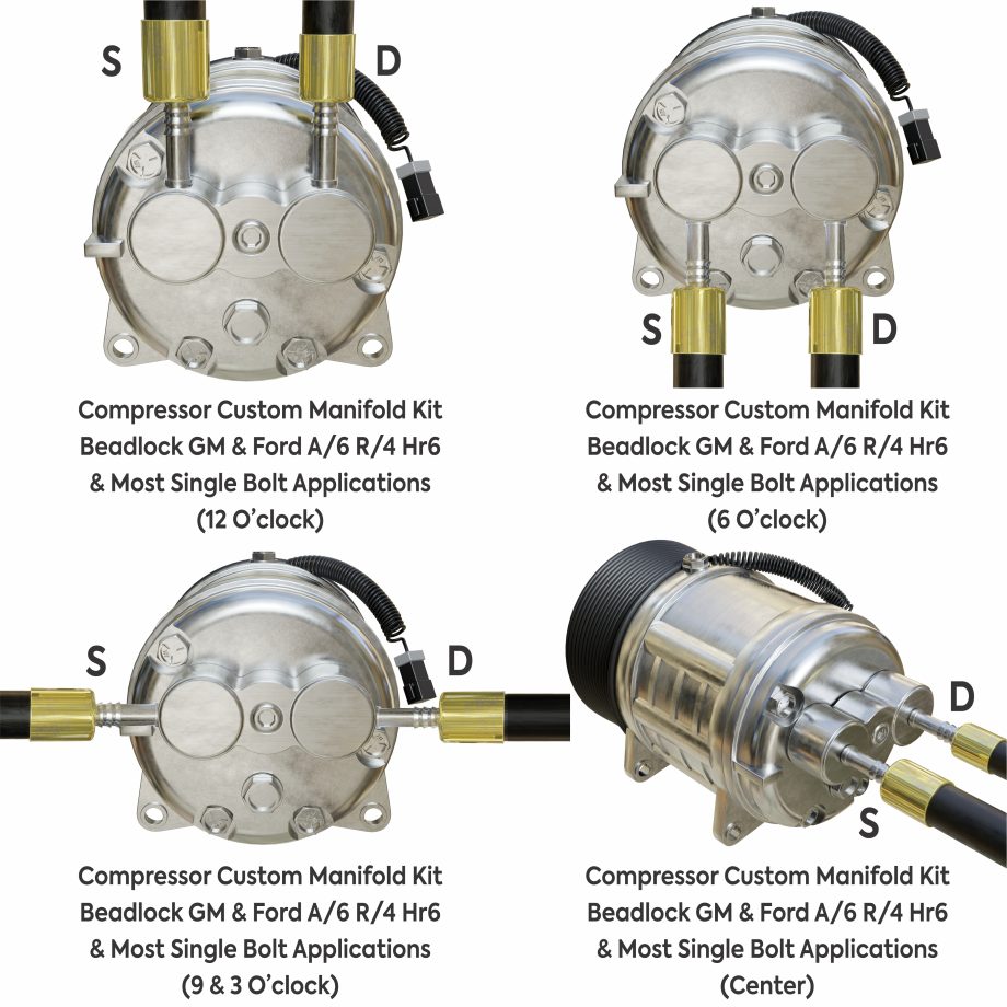 Compressor Custom Manifold Kit Barb GM & Ford  A/6 R/4 HR6 & most Single Bolt Applications