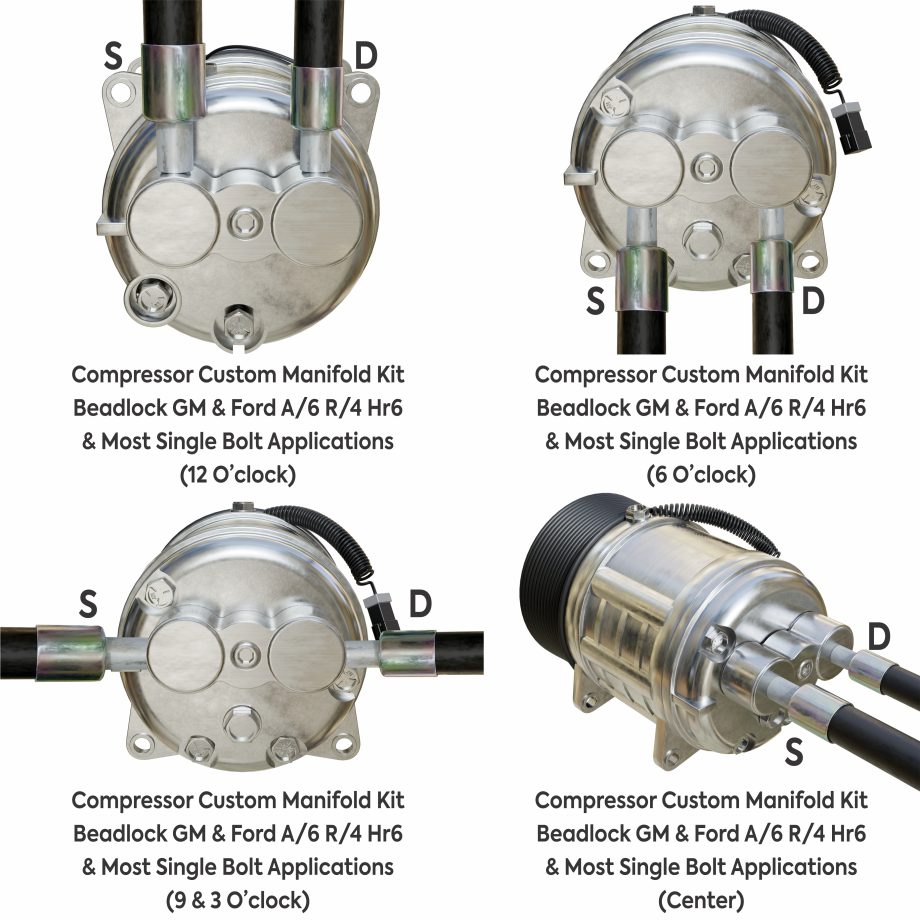 Compressor Custom Manifold Kit Beadlock GM & Ford  A/6 R/4 HR6 & most Single Bolt Applications