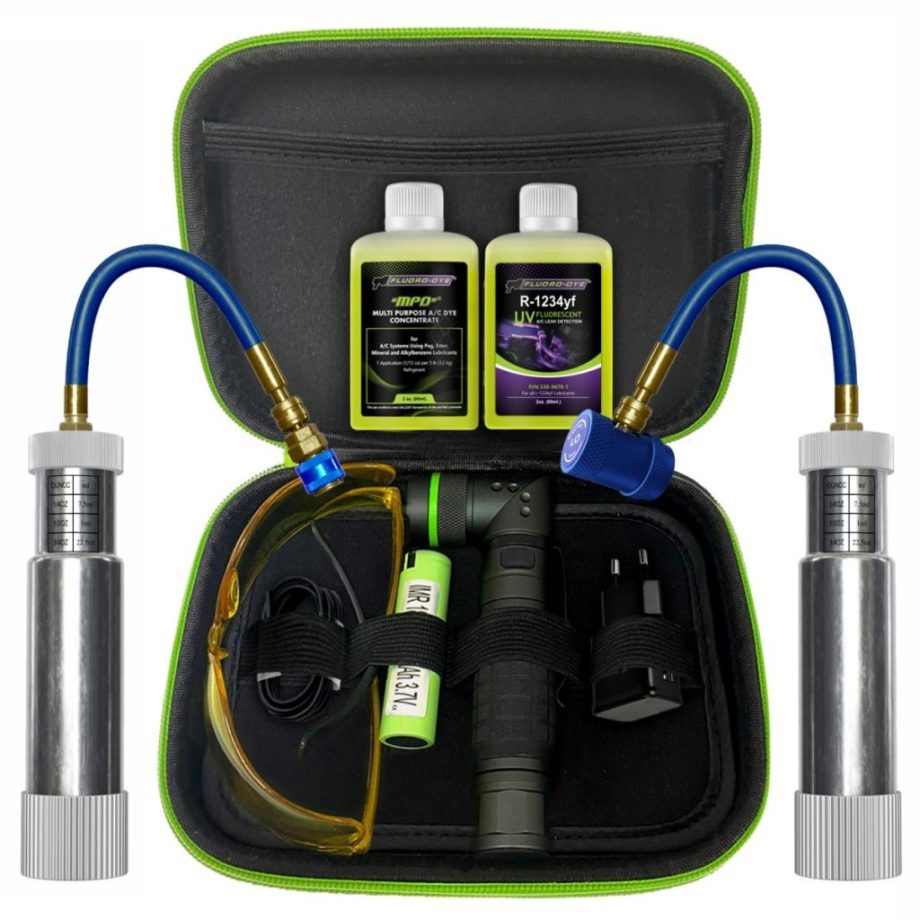 Fluoro-Dye A/C Master Start Up Kit with High Intensity UV & Flash Light For R-12,134a, 1234YF R22, 410a & most refrigerants