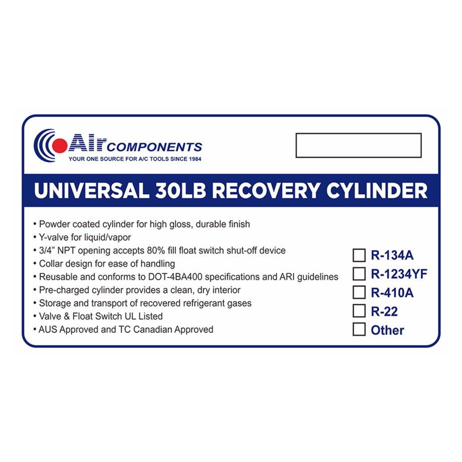 Air Components 30LB Universal Recovery Cylinder