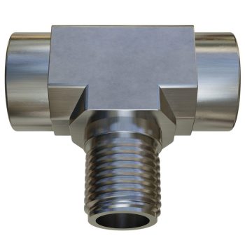 Fitting High Pressure Air T 1/4" X 1/4" Female  X 1/4" Male NPT (Steel)