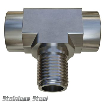 Fitting High Pressure Air T 1/4" X 1/4" Female  X 1/4" Male NPT (Stainless Steel)