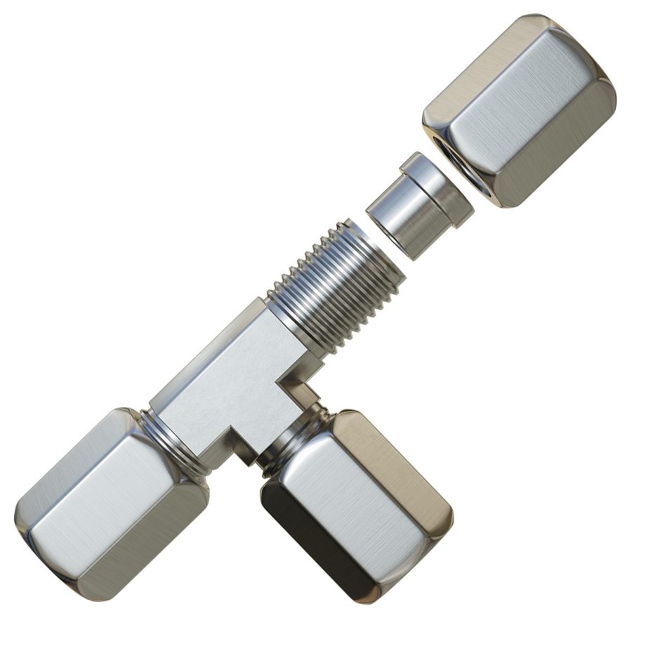 Fitting High Pressure Compression Fitting  T 1/4" Tube X 1/4" Tube X 1/4" Tube (Steel)