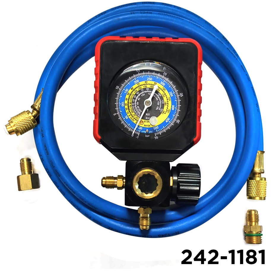 Single Manifold Gauge, Charging Pressure Gauge for R22/R32/R410A/R134A & Mini Split W/ Manual Shut Off Valve